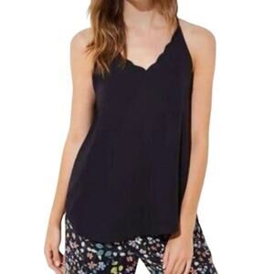 ANN TAYLOR LOFT‎ Spaghetti Strap Halter Scallop V Neck Black Camisole-Size M